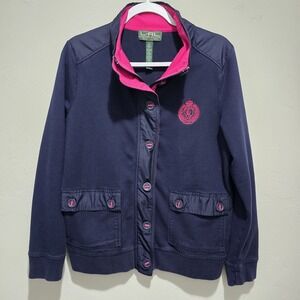 Lauren Active Ralph Lauren Pink Navy Collared‎ Jacket Zip & Buttons Women XL